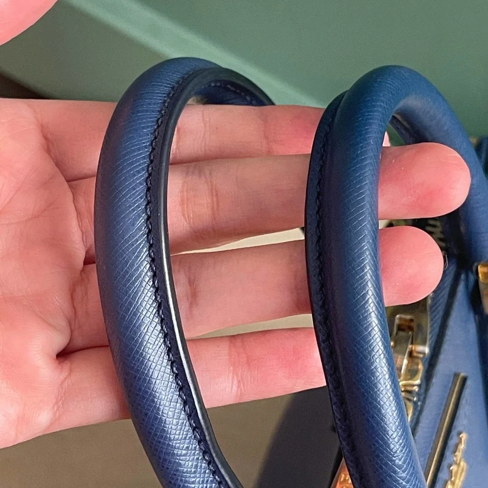 Prada Saffiano Dome Blue Mini Crossbody Bag Gold HW - Picture 9 of 14